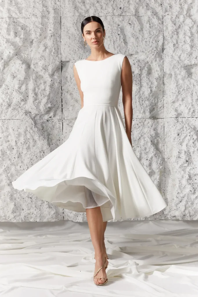 Vestido midi para boda blanco de ZARA