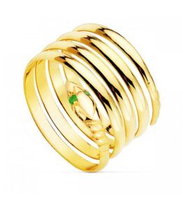 Anillo de oro para mujer con forma de serpiente con ojos de esmeralda.