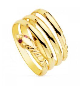Anillo de oro para mujer con forma de serpiente con ojos de rubí.